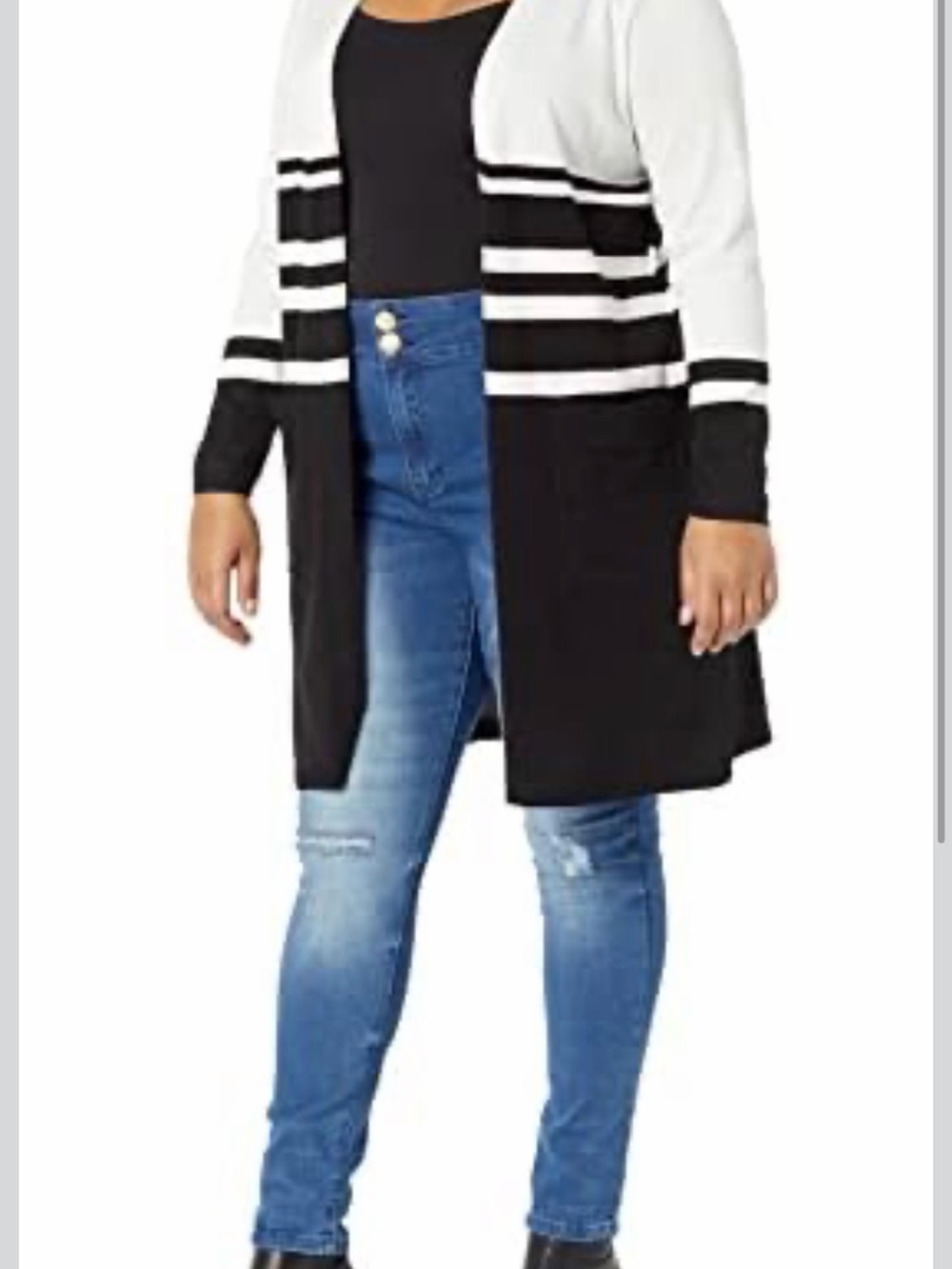 Avenue Black and White Striped Longline Cardigan SZ 22/24